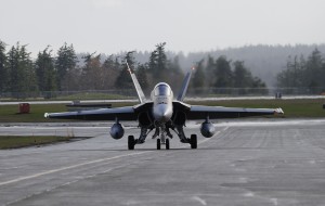 A CF-18 was the last aircraft to be guided to a safe landing at 19 Wing Comox using the Precision Approach Radar before its decommissioning on June 28, 2013.   Photo by: Sgt Robert Bottrill, 19 Wing Imaging