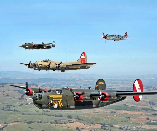 B-24, B-17, B-25, P-51 Formation